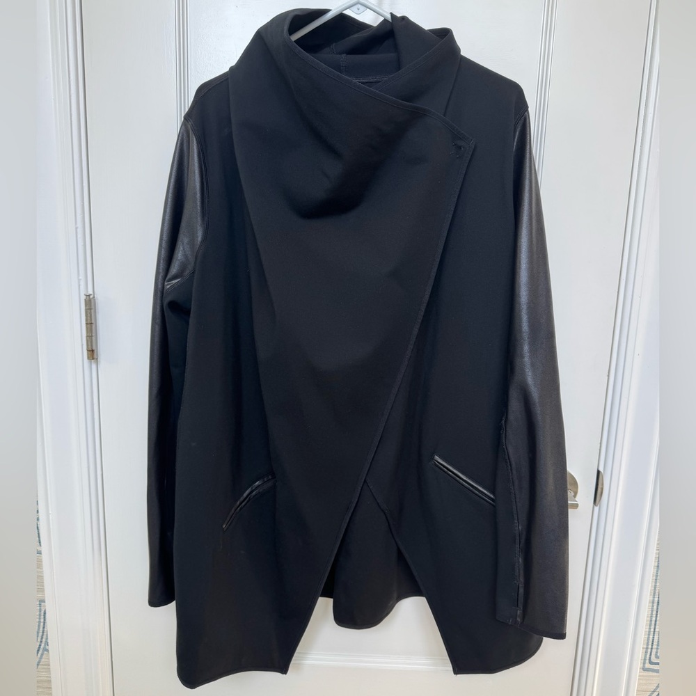 Spanx Black Drape Front Faux Leather Jacket